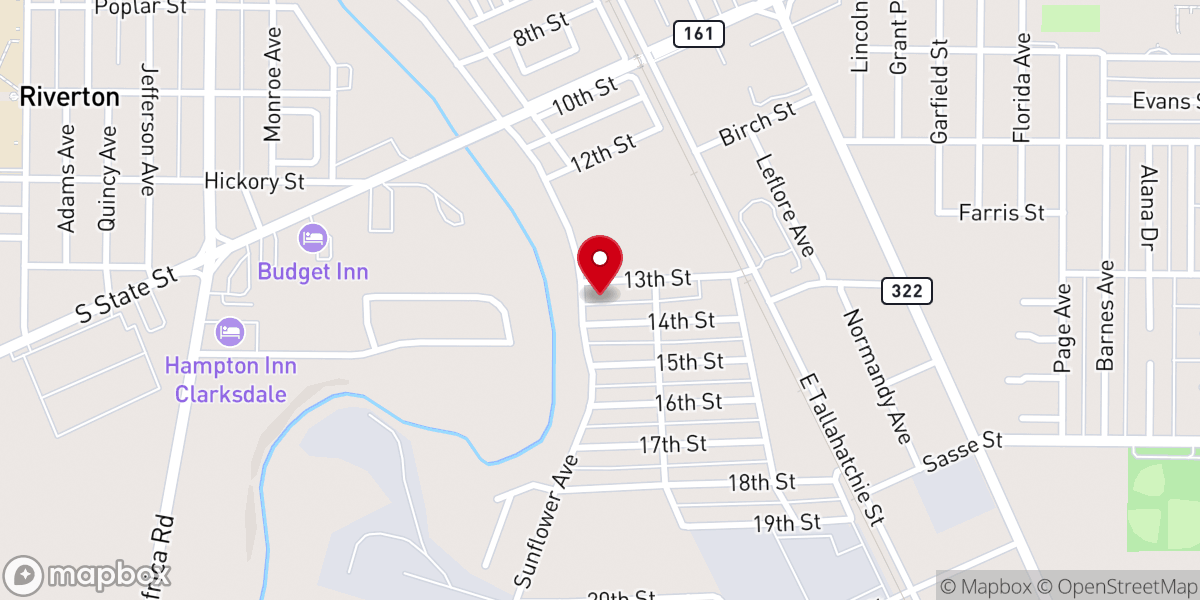Map showing location of Rayford Chapel Baptist Church
