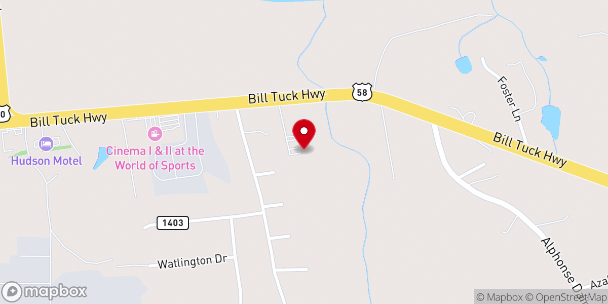 Map showing location of Seven Oaks Baptist Church