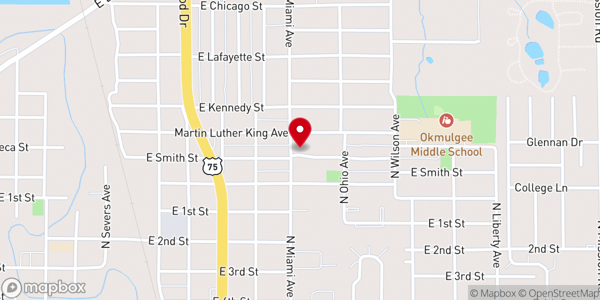 Map showing location of East Side Church of Christ