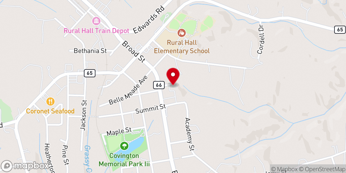 Map showing location of Rural Hall Moravian Church