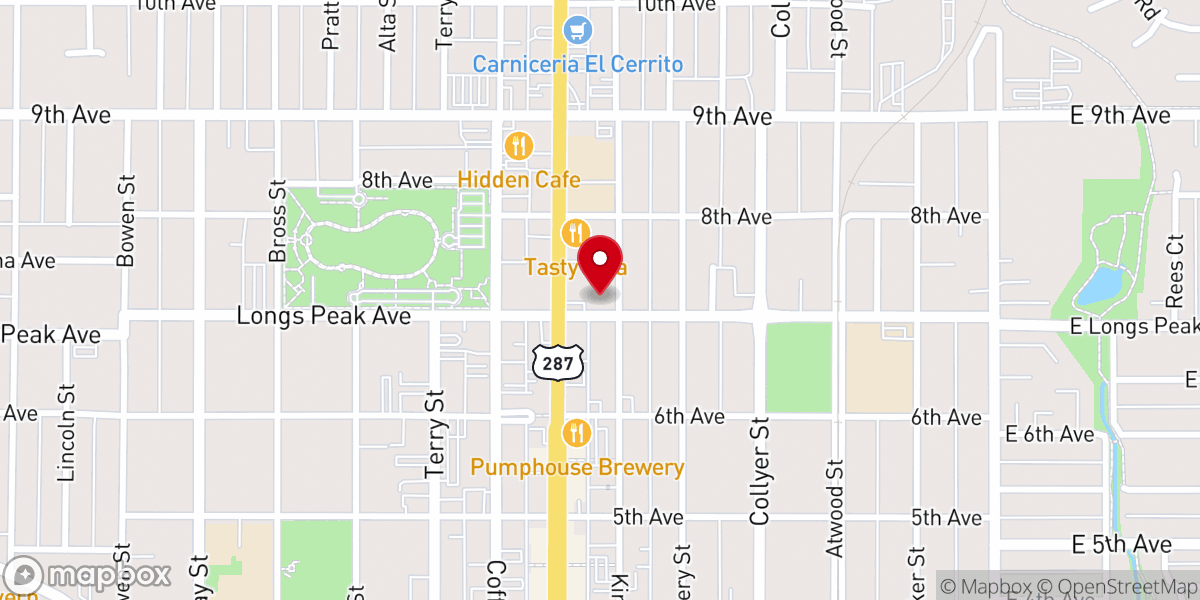 Map showing location of First Baptist Church of Longmont