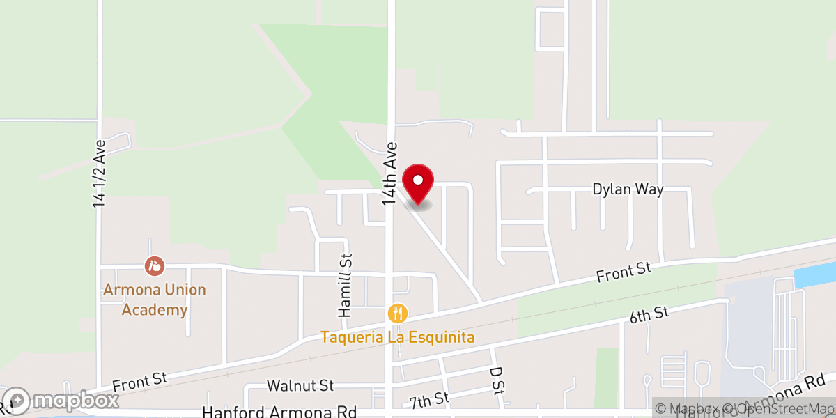 Map showing location of First Missionary Baptist Church of Armona