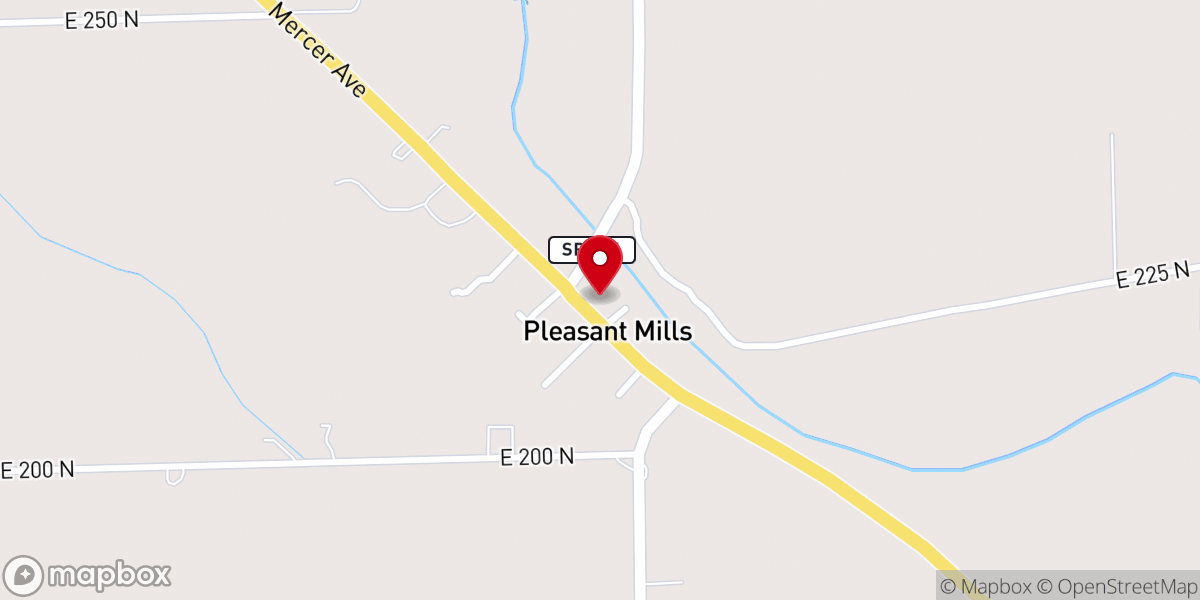 Map showing location of Pleasant Mills Baptist Church