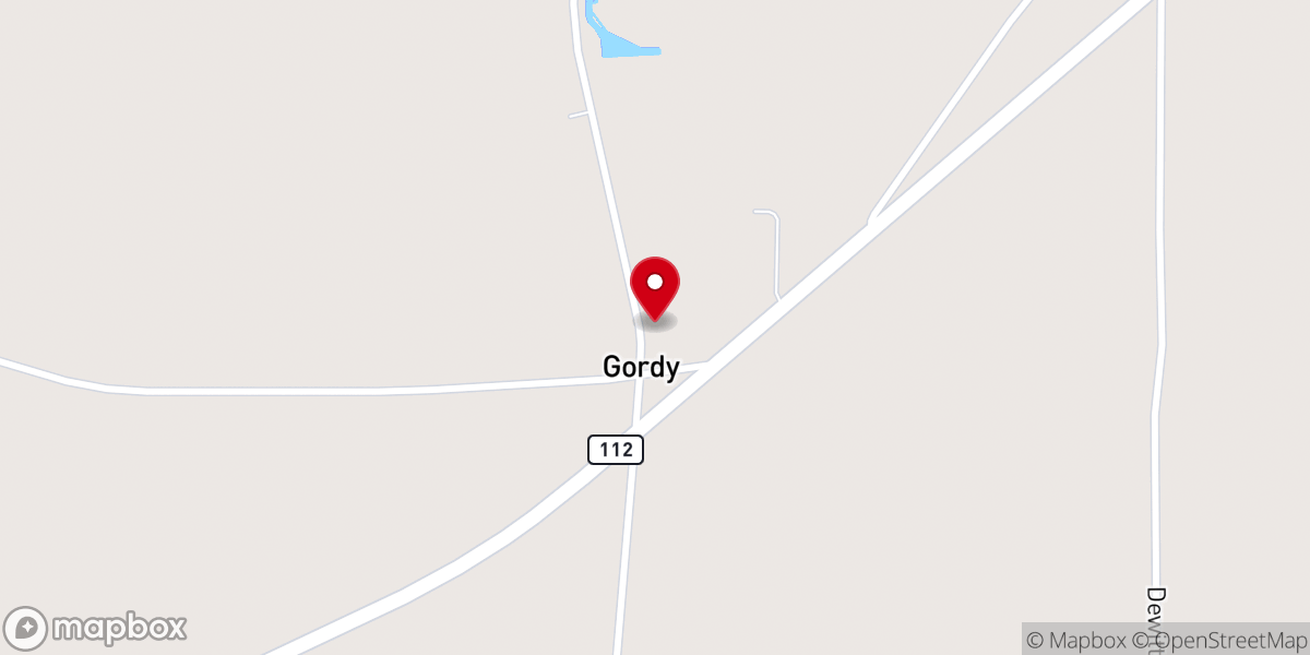 Map showing location of Gordy New Bethel Baptist Church