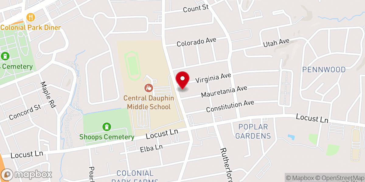Map showing location of Colonial Park Community Baptist Church