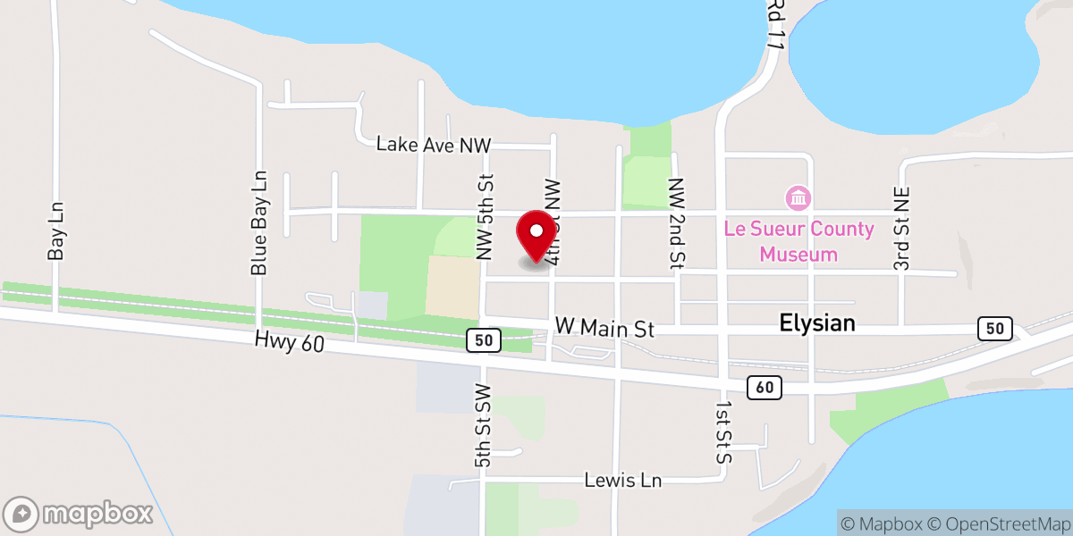 Map showing location of Elysian United Methodist Church