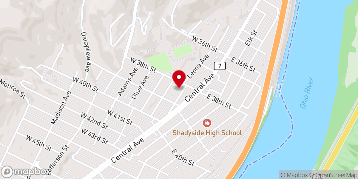 Map showing location of Shadyside Church of Christ