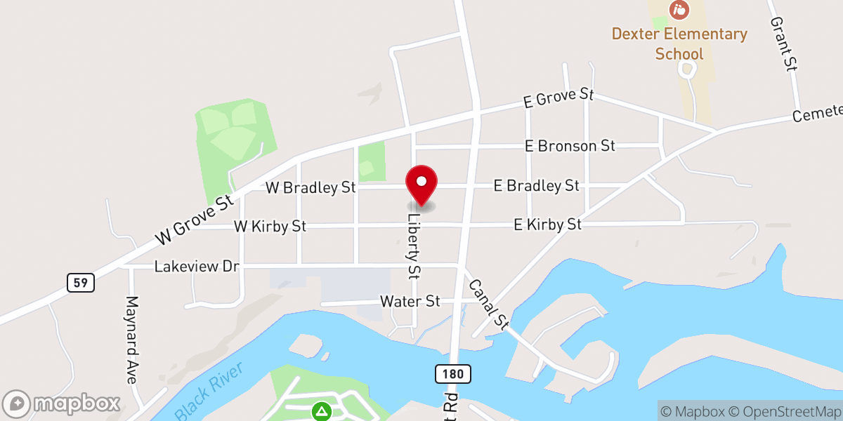 Map showing location of Dexter Presbyterian Church
