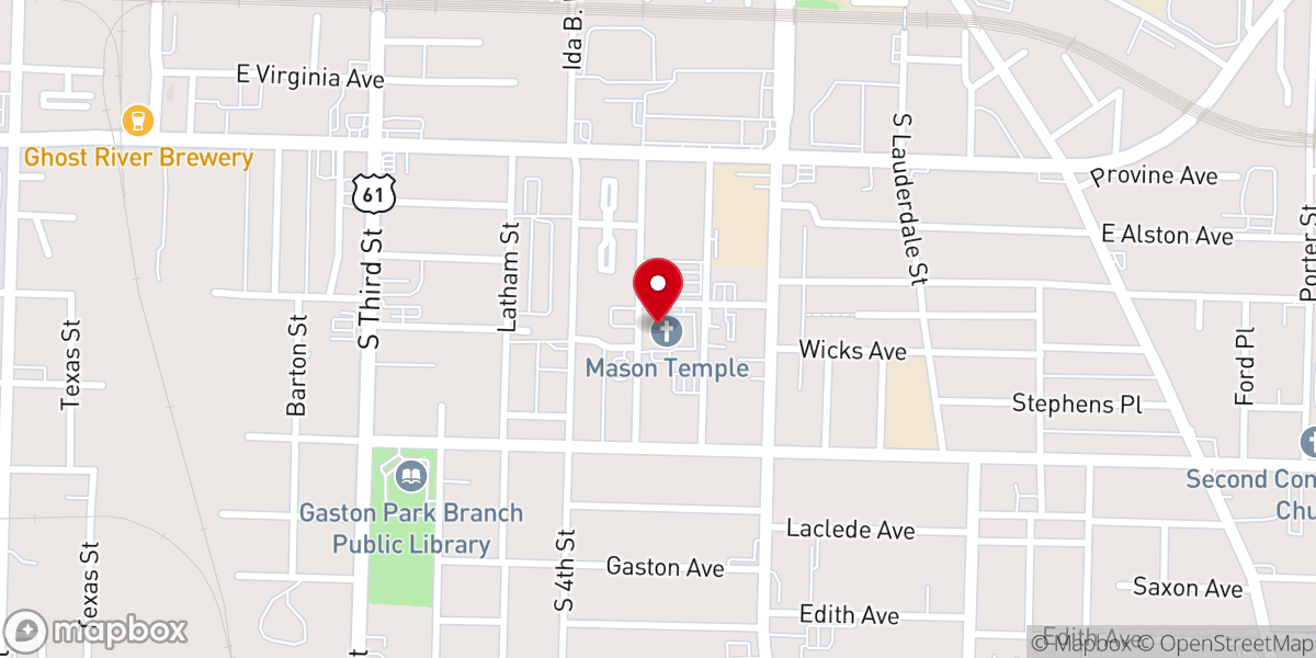 Map showing location of Mason Temple: Church of God in Christ World Headquarters