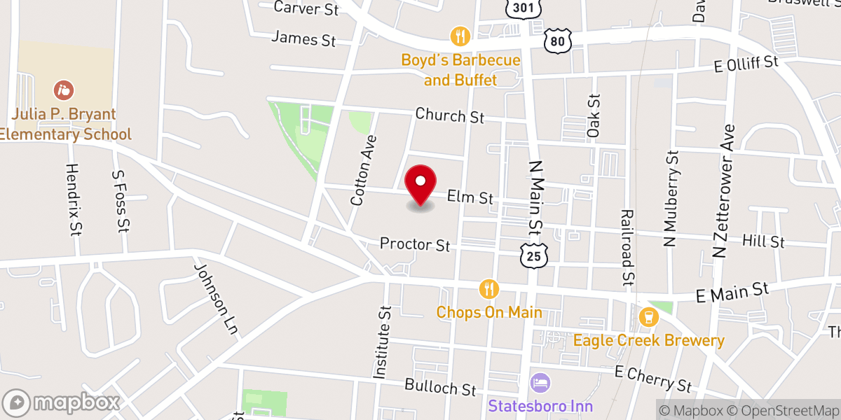 Map showing location of Elm Street Church of God