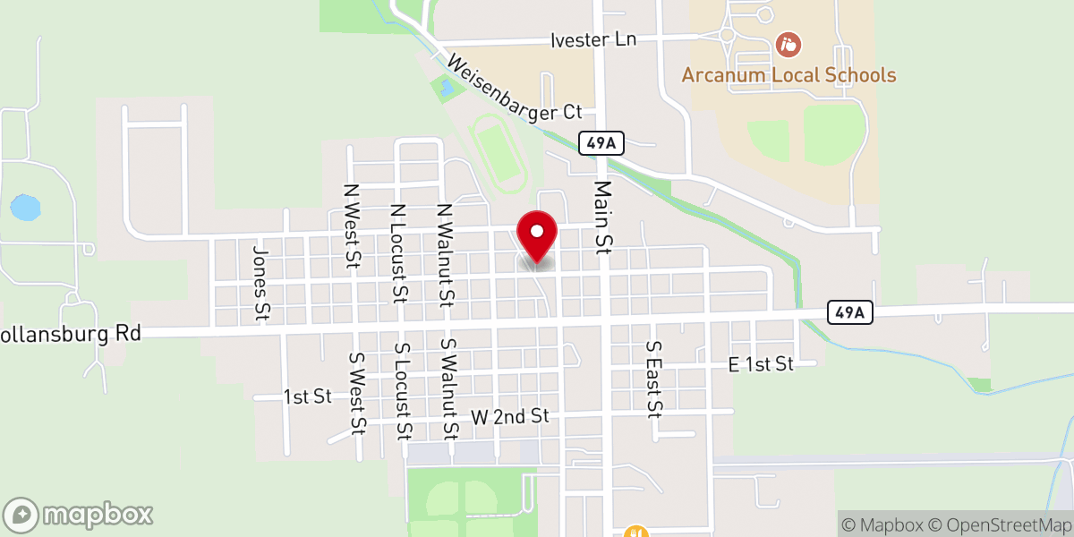 Map showing location of Arcanum Community of Faith Church