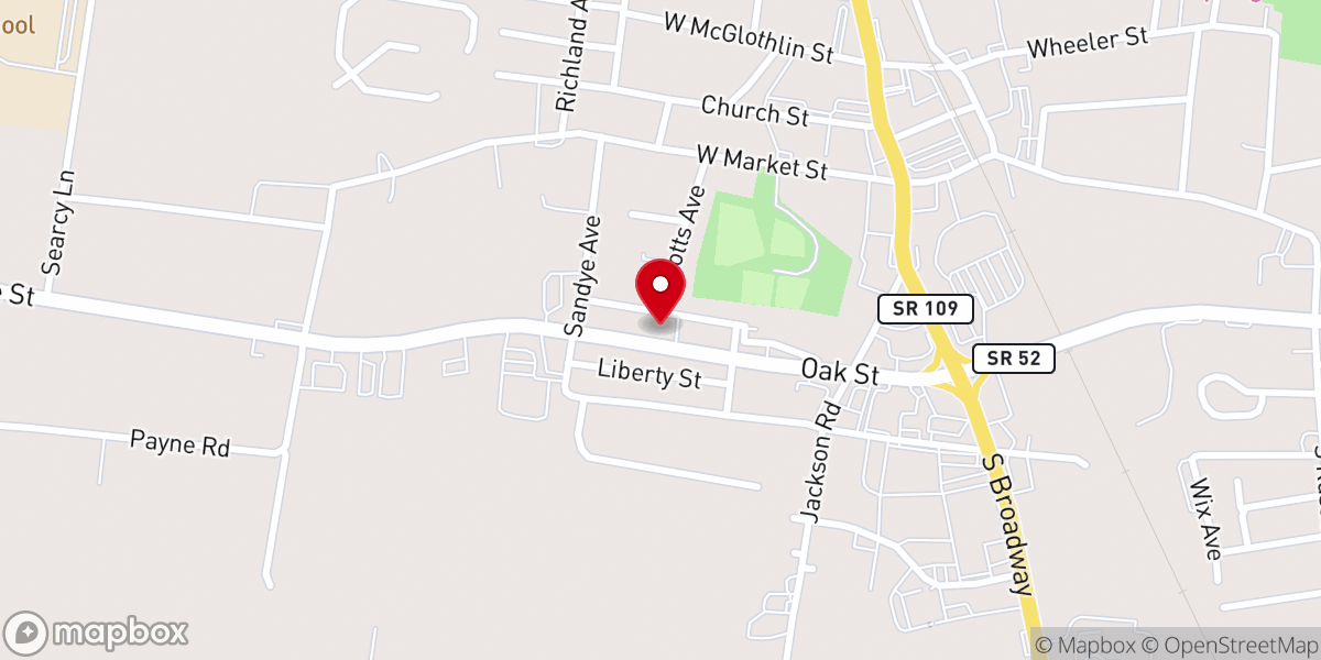Map showing location of Oak Street Baptist Church