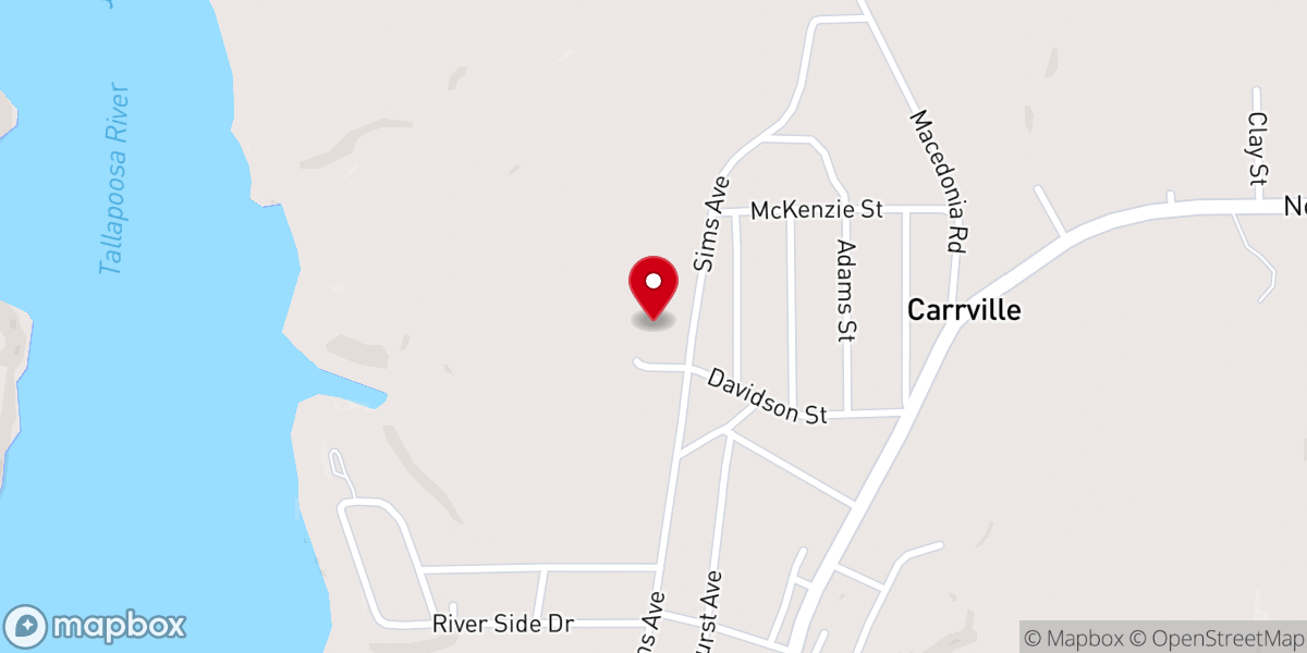 Map showing location of Carrville Baptist Church
