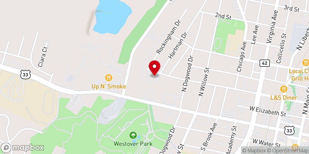 Map showing location of West Side Baptist Church