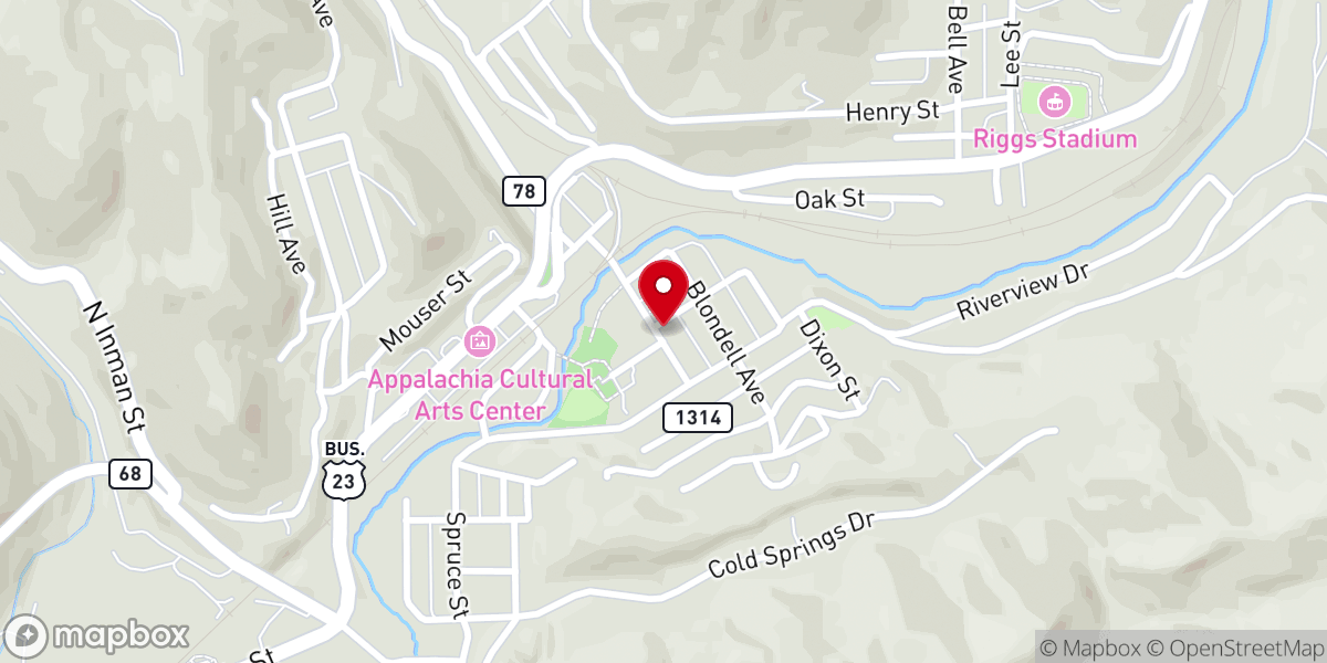 Map showing location of Appalachia First Baptist Church