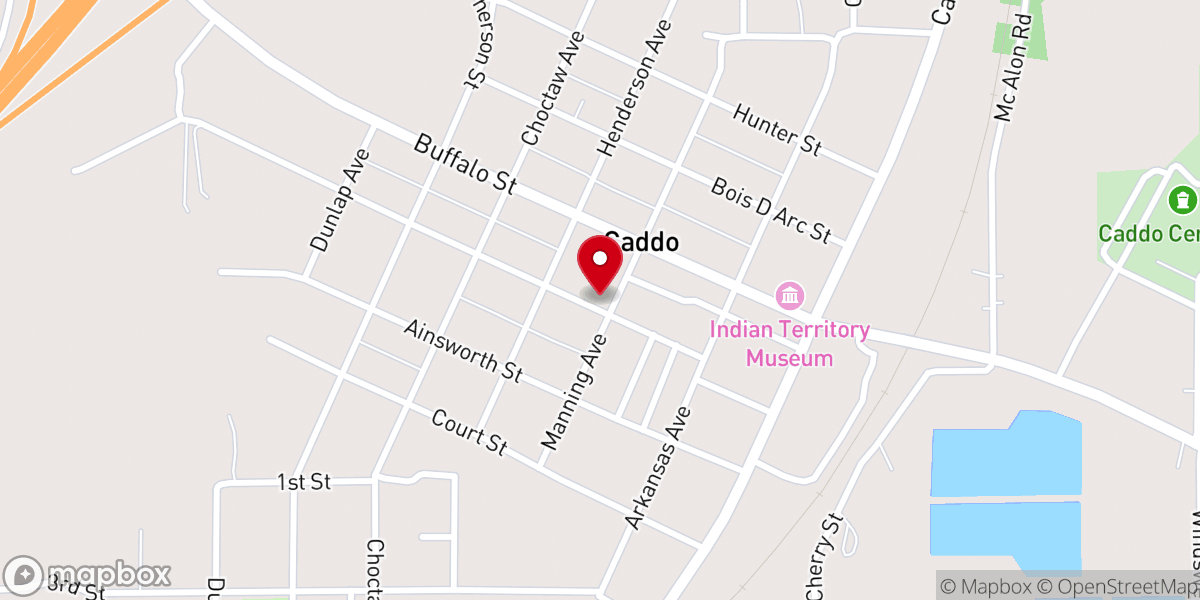Map showing location of First United Methodist Church Caddo