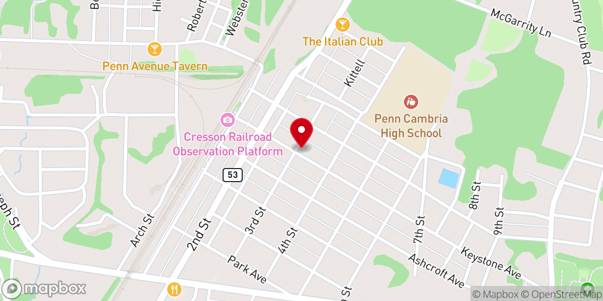 Map showing location of Cresson Presbyterian Church