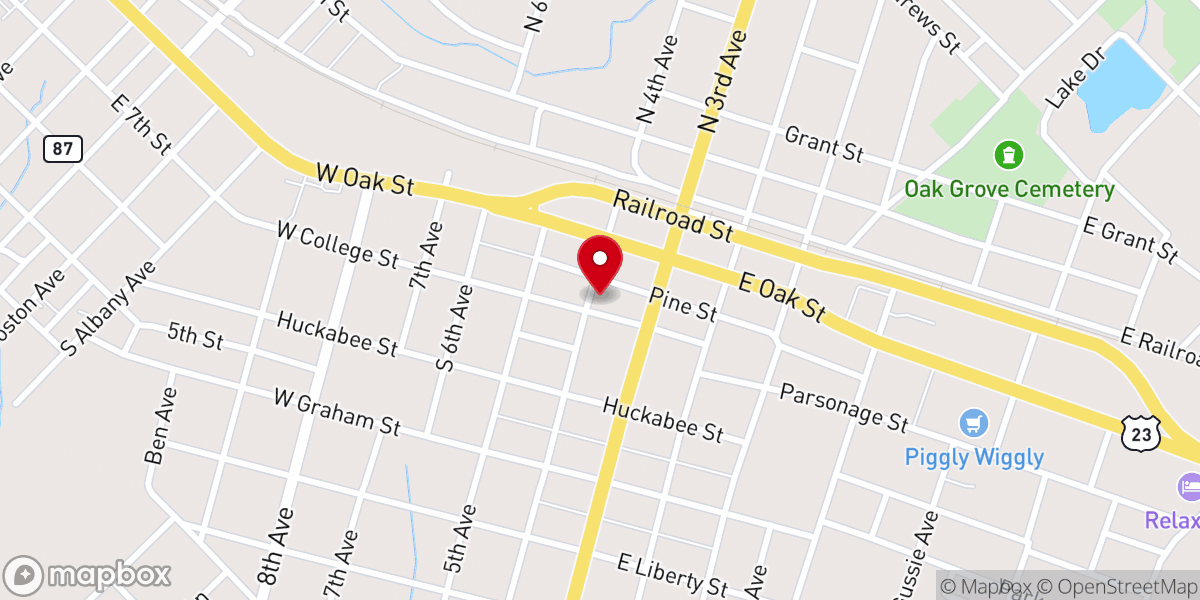 Map showing location of First Baptist Church McRae