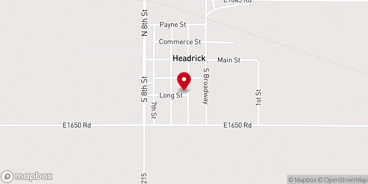 Map showing location of Headrick First Baptist Church