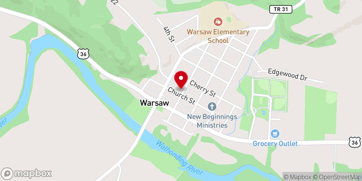 Map showing location of Warsaw United Methodist Church