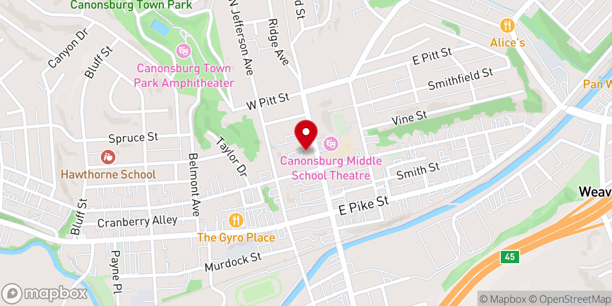 Map showing location of Grace Baptist Church of Canonsburg