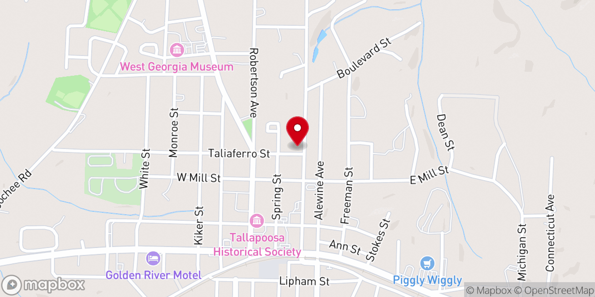 Map showing location of Tallapoosa Presbyterian Church