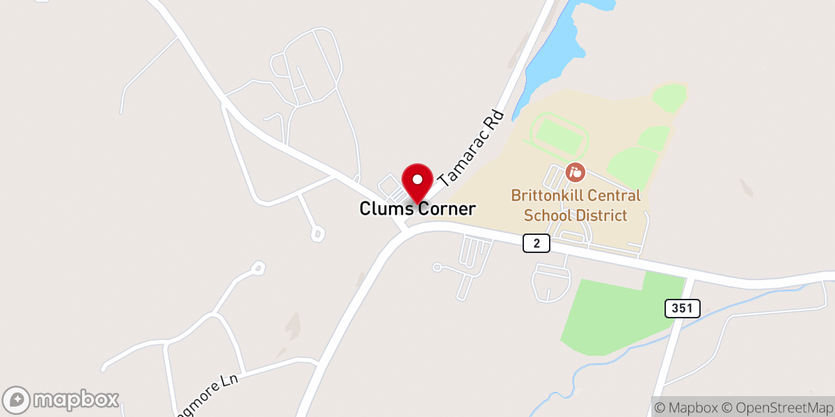Map showing location of Clums Corner