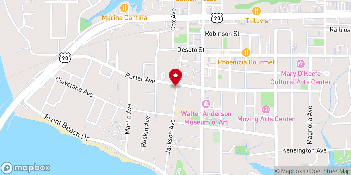 Map showing location of Christian Science Society of Ocean Springs Church