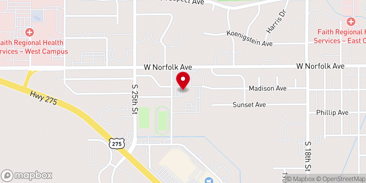 Map showing location of Sacred Heart Elementary Norfolk Catholic Activities Center