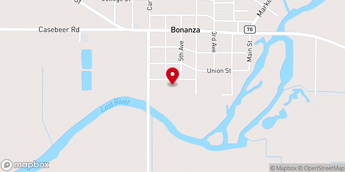 Map showing location of Bonanza Community Church