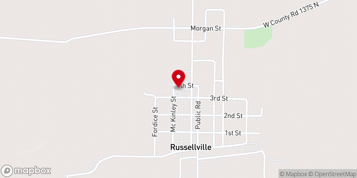 Map showing location of Russellville Community Church