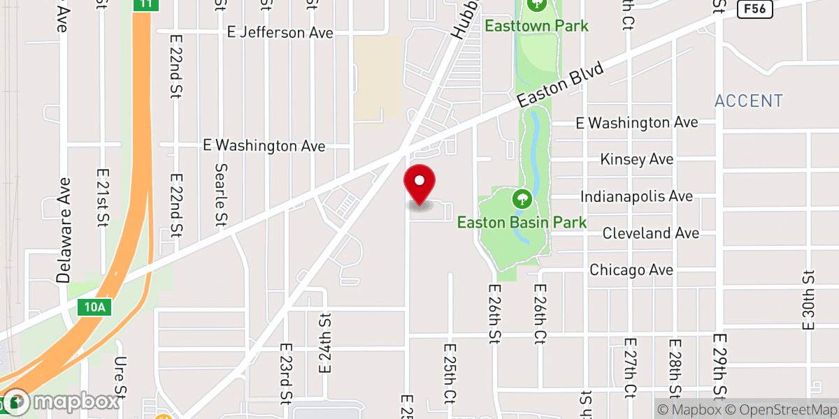 Map showing location of Eastside Evangelical Free Church
