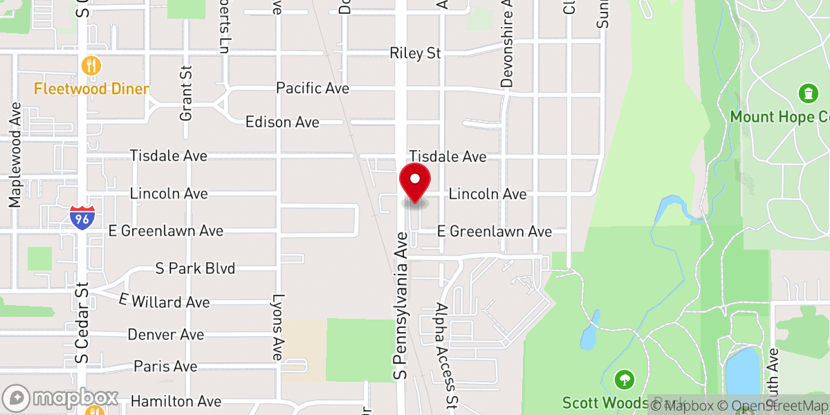 Map showing location of Lansing Area Church of Christ