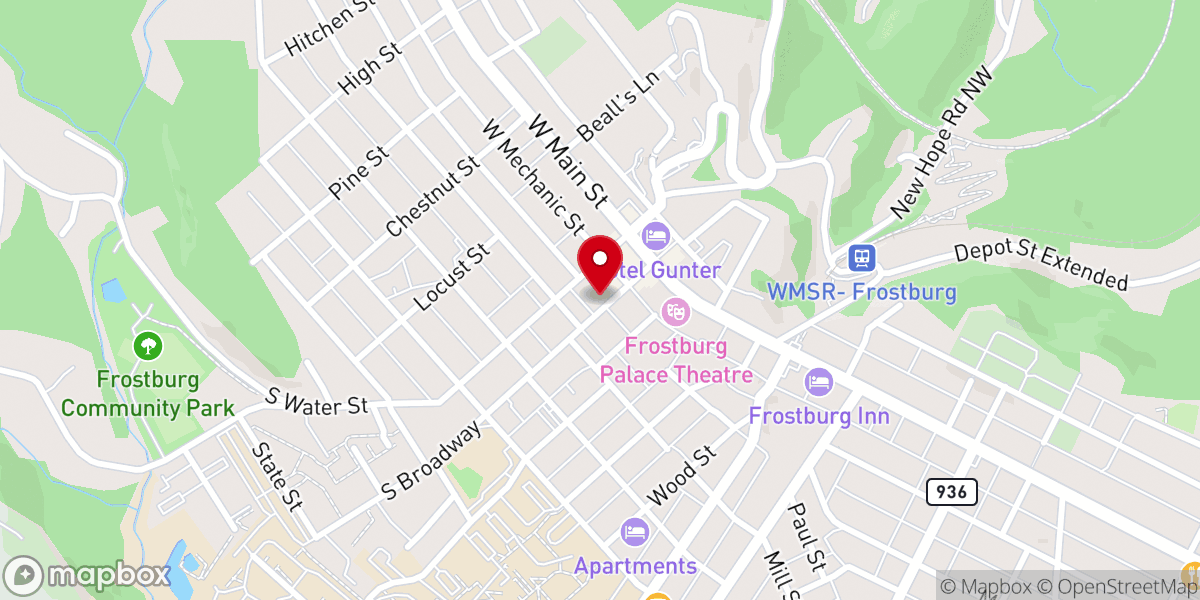 Map showing location of First Presbyterian Church of Frostburg