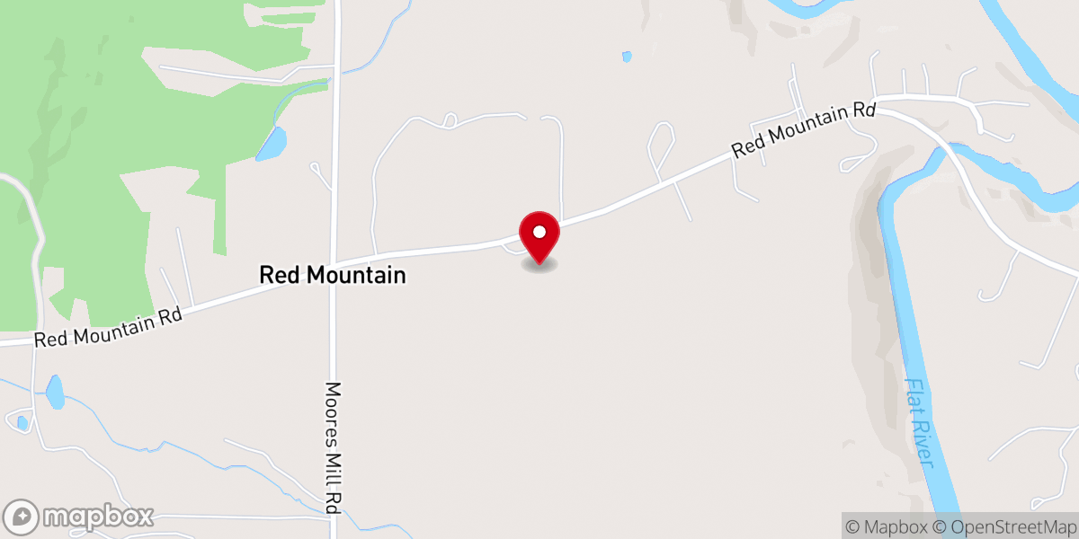 Map showing location of Red Mountain Baptist Church