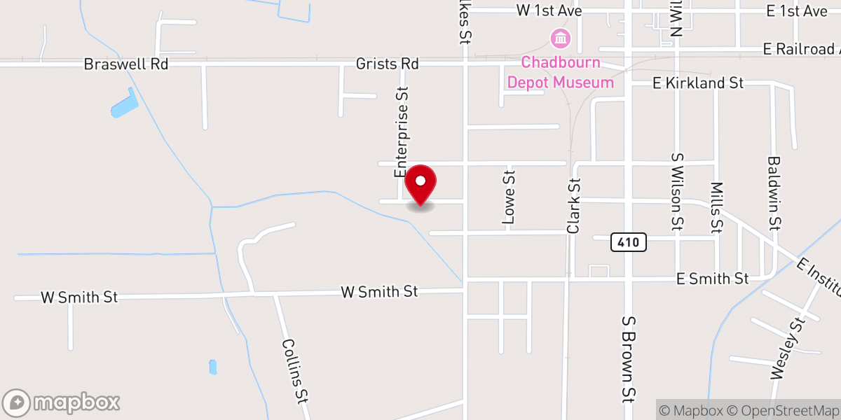 Map showing location of Zion Wall Free Will Baptist Church