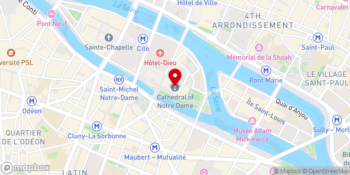 Map showing location of Cathédrale Notre-Dame de Paris