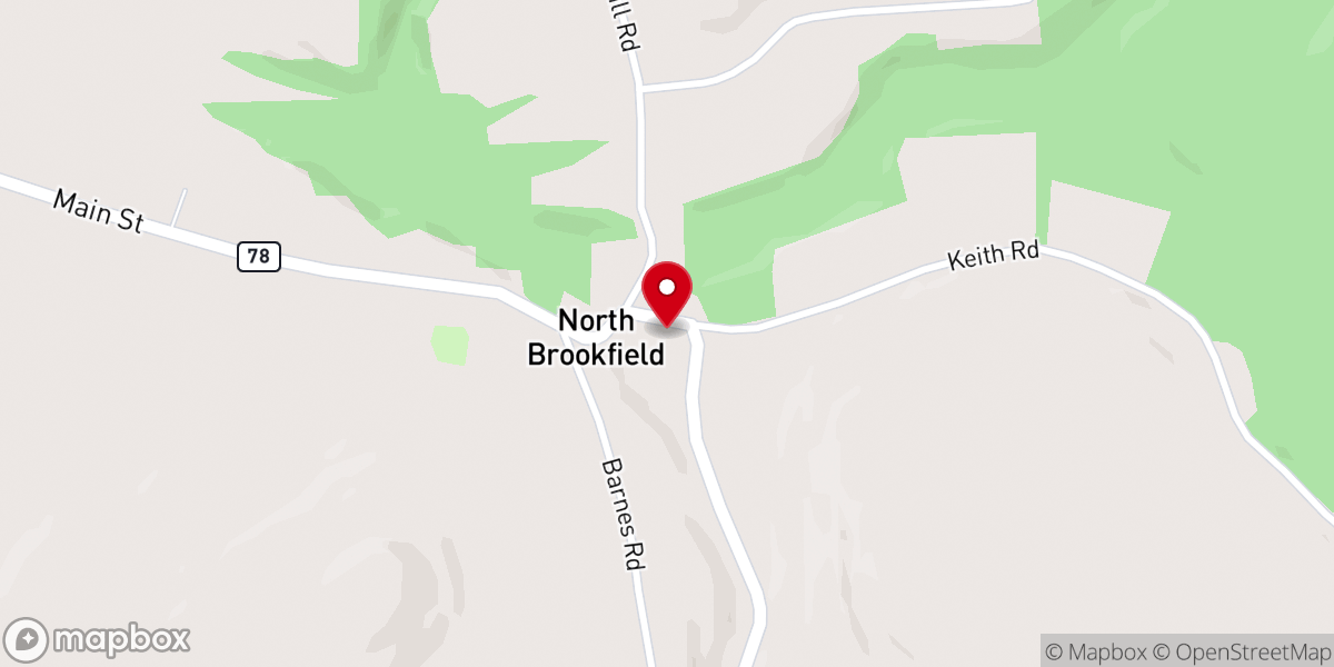 Map showing location of North Brookfield Baptist Church
