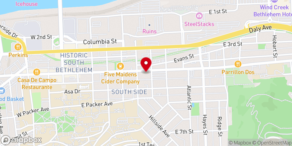 Map showing location of Hispanic Center Lehigh Valley