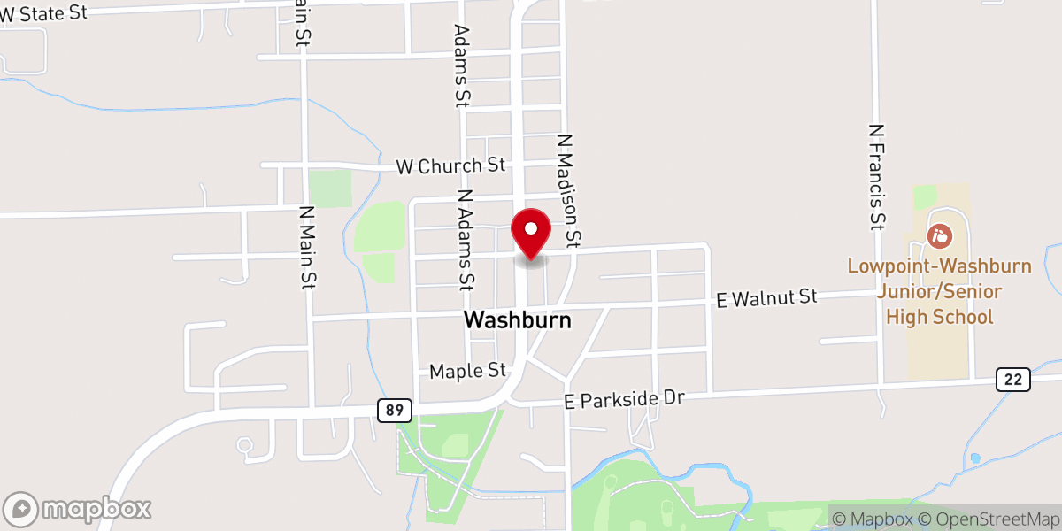 Map showing location of Washburn VILLAGE HALL