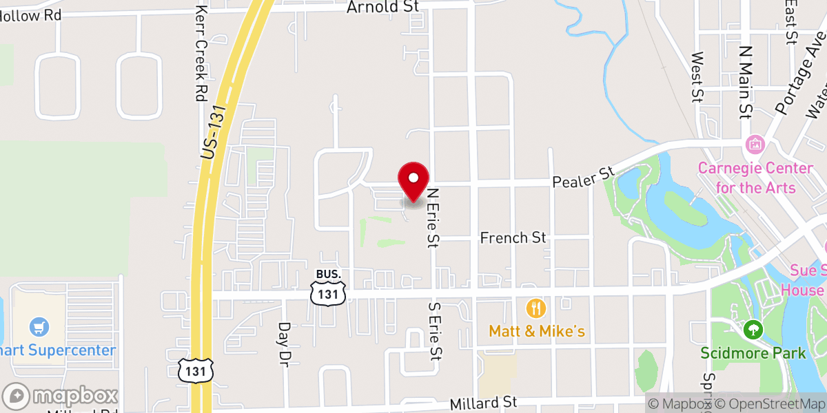 Map showing location of Three Rivers Bible Church