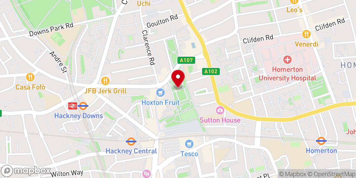 Map showing location of St John at Hackney Churchyard Gardens