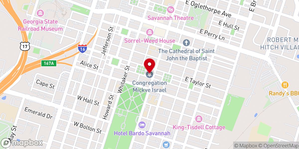 Map showing location of Congregation Mickve Israel