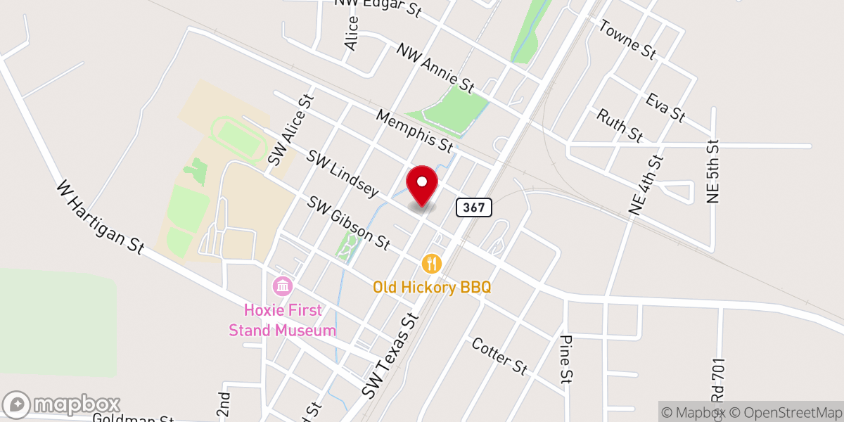 Map showing location of Hoxie First Baptist Church - Food Distribution Center