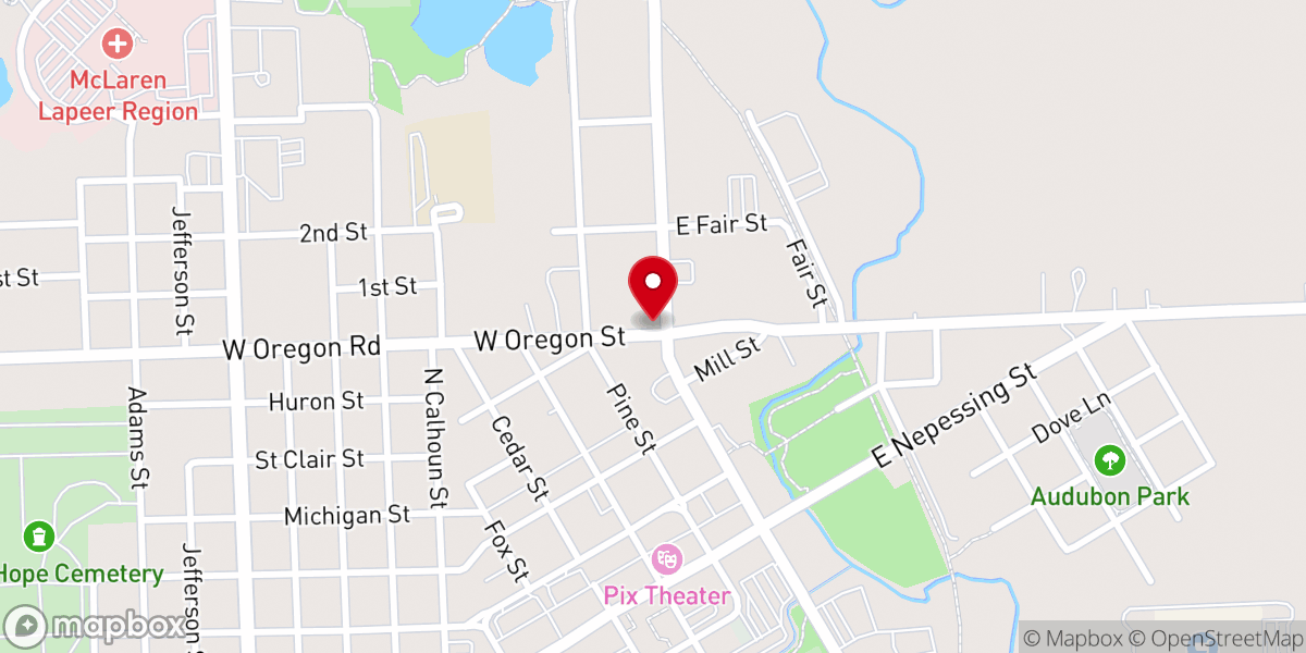 Map showing location of Lapeer Wedding Chapel
