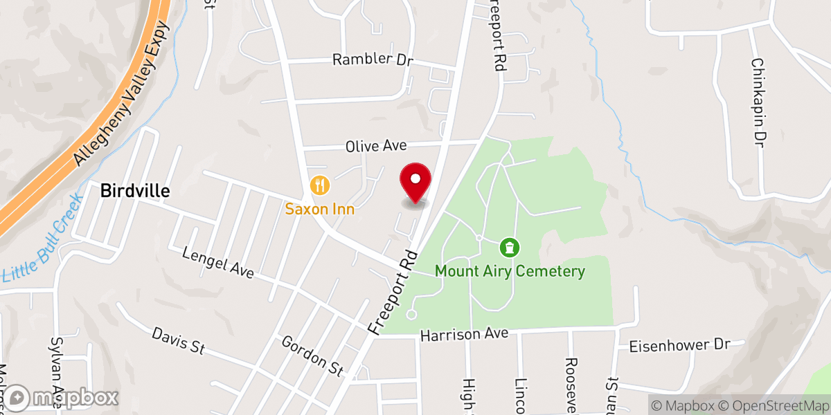 Map showing location of Allegheny Valley Baptist Church