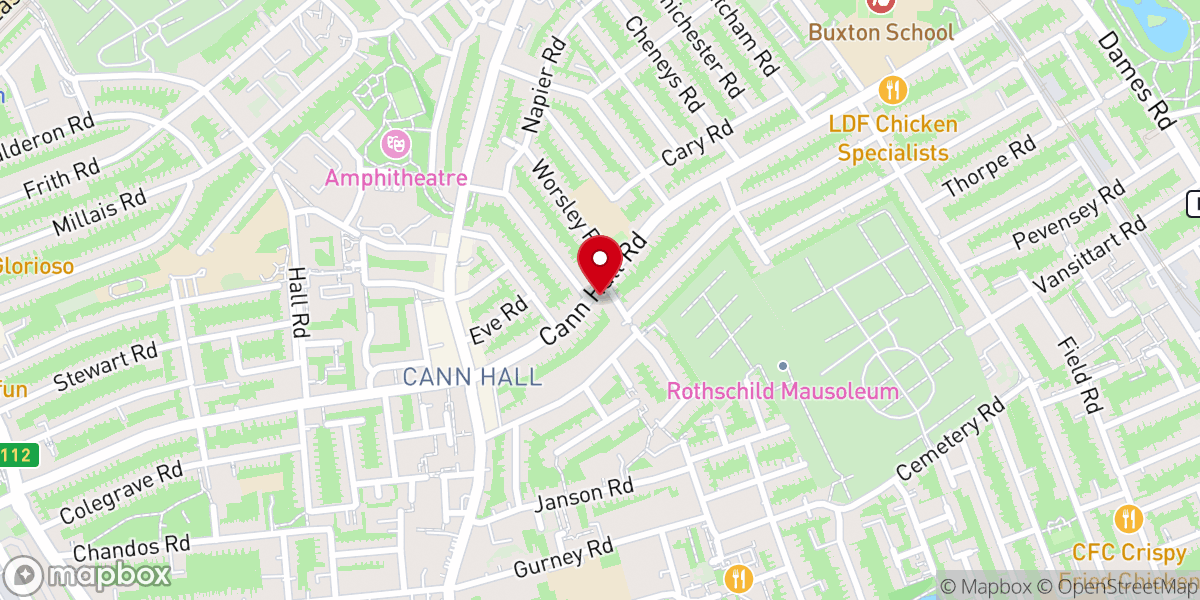 Map showing location of Cann Hall and Harrow Green Baptist Church