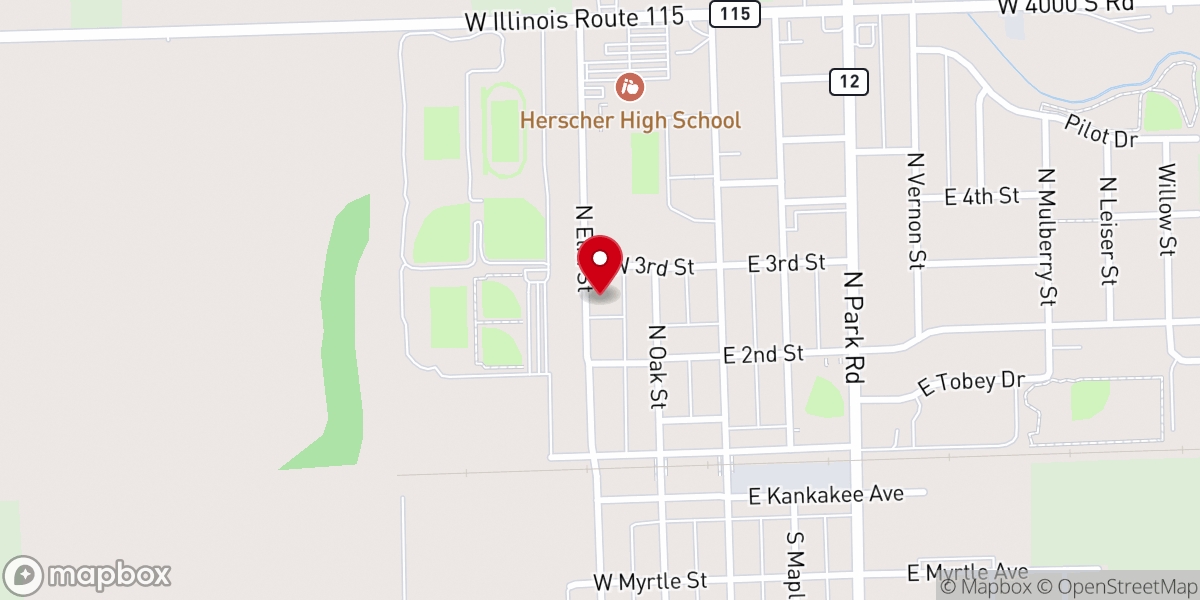 Map showing location of Herscher United Methodist Church