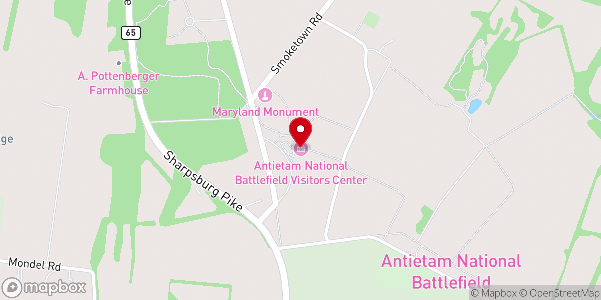 Map showing location of Antietam National Battlefield Visitor Center