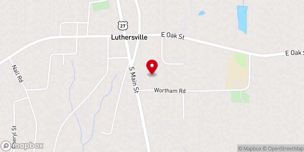 Map showing location of Luthersville Baptist Church
